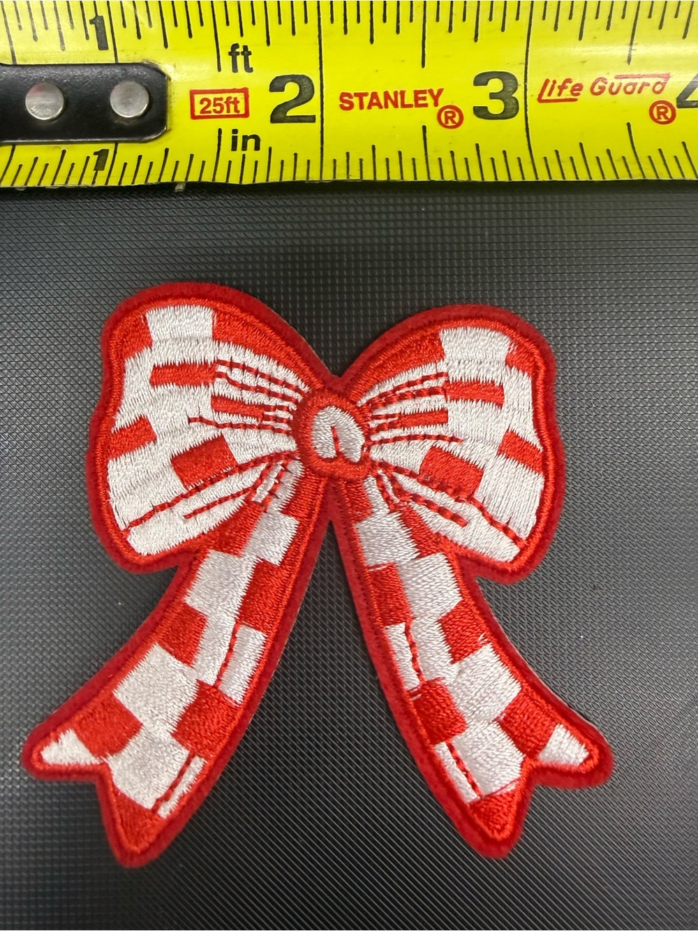 Red & White Checkered Bow Iron-On Patch for Kids Accessories